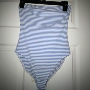 Blue / white strapless body suit